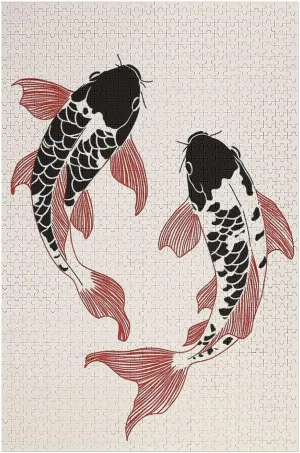 Line Drawing of Two Black Fish Jigsaw Puzzles 1000 Pieces for Adults Educational Entertainment Game