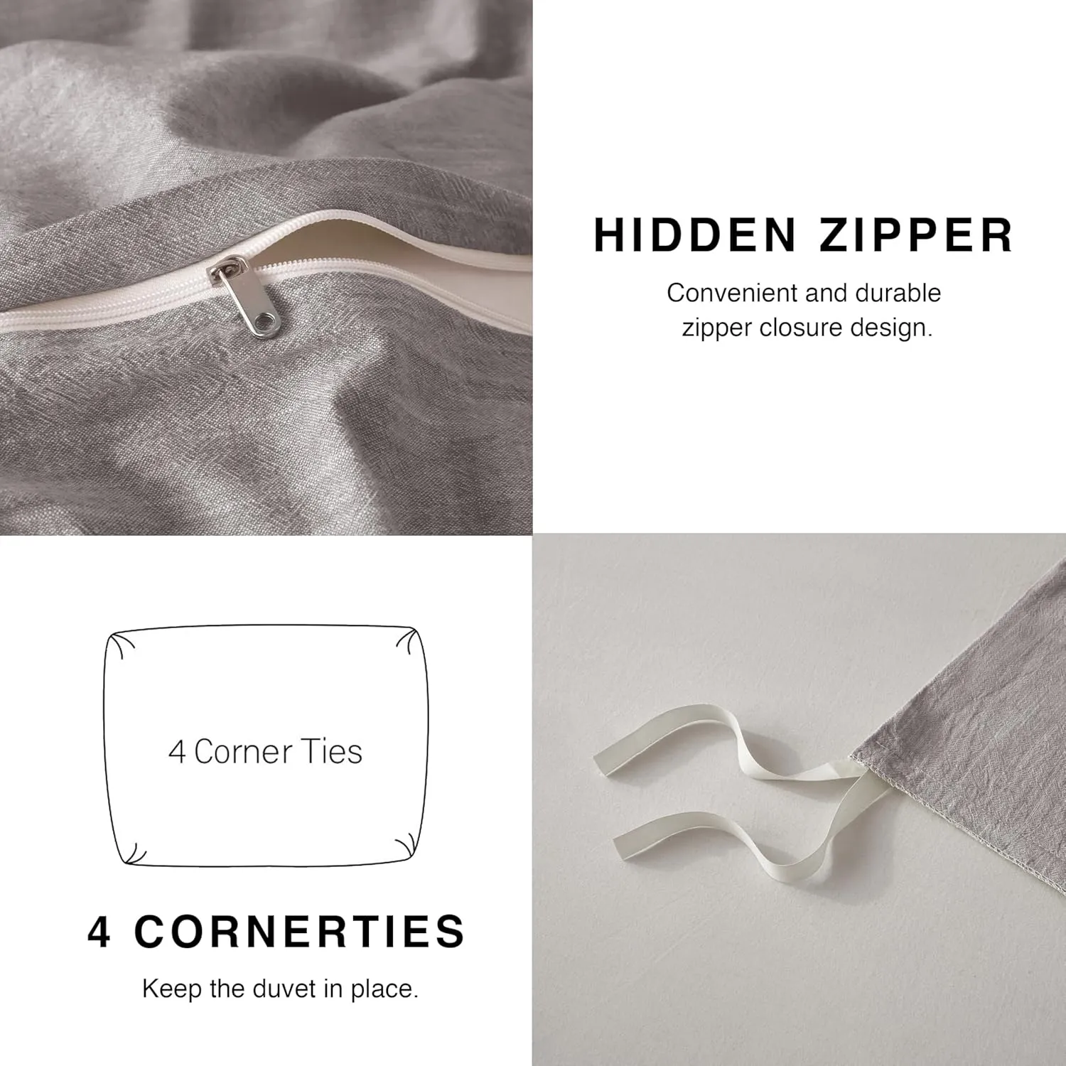 Linen Duvet Cover California King - Soft Breathable Cotton Linen Blend, 3-Pieces Bedding Set with 2 Pillowcases, Stonewashed Texture, Grayish Purple, All-Season Comfort