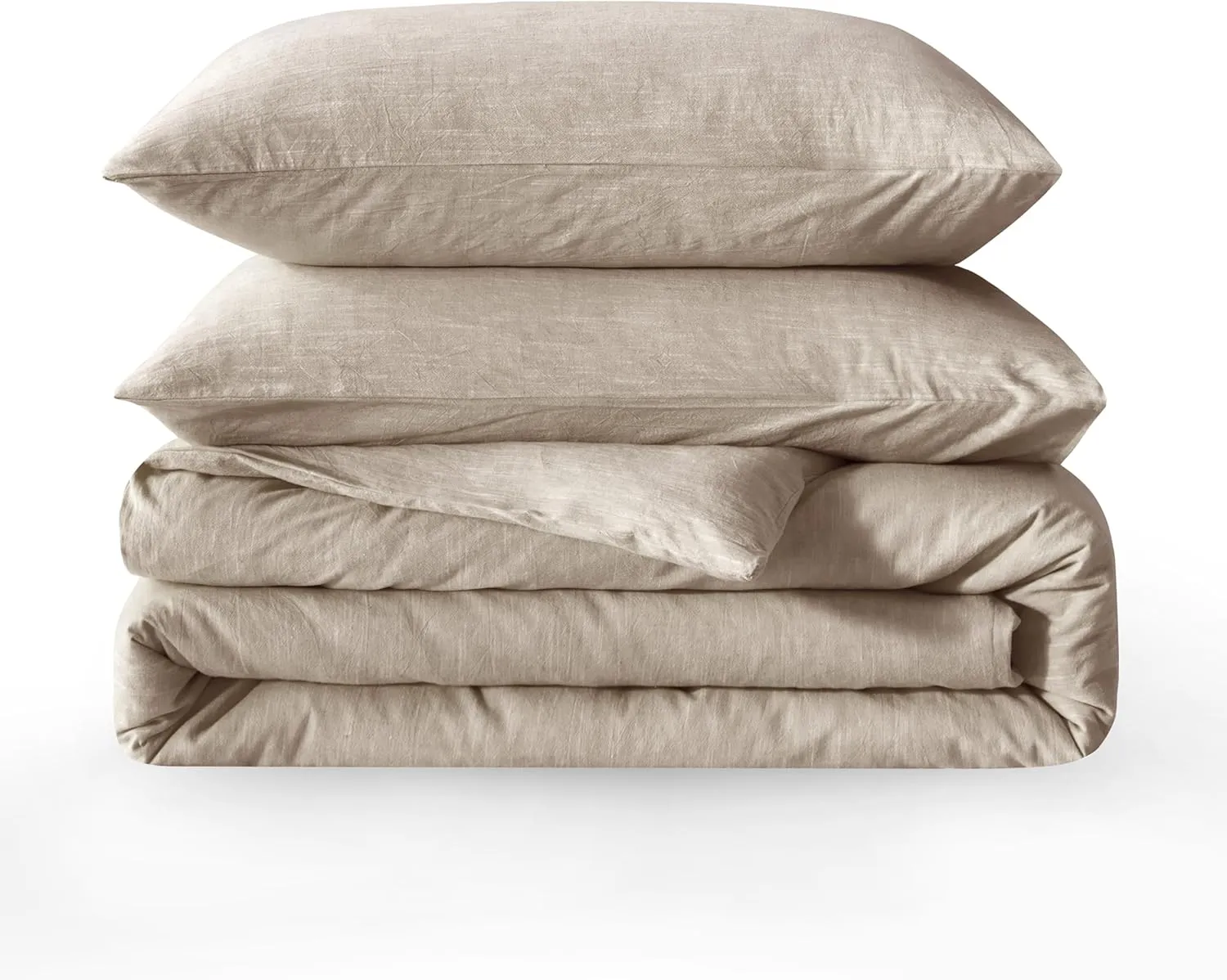 Linen Duvet Cover California King - Soft Breathable Cotton Linen Blend, 3-Pieces Bedding Set with 2 Pillowcases, Stonewashed Texture, Khaki, All-Season Comfort