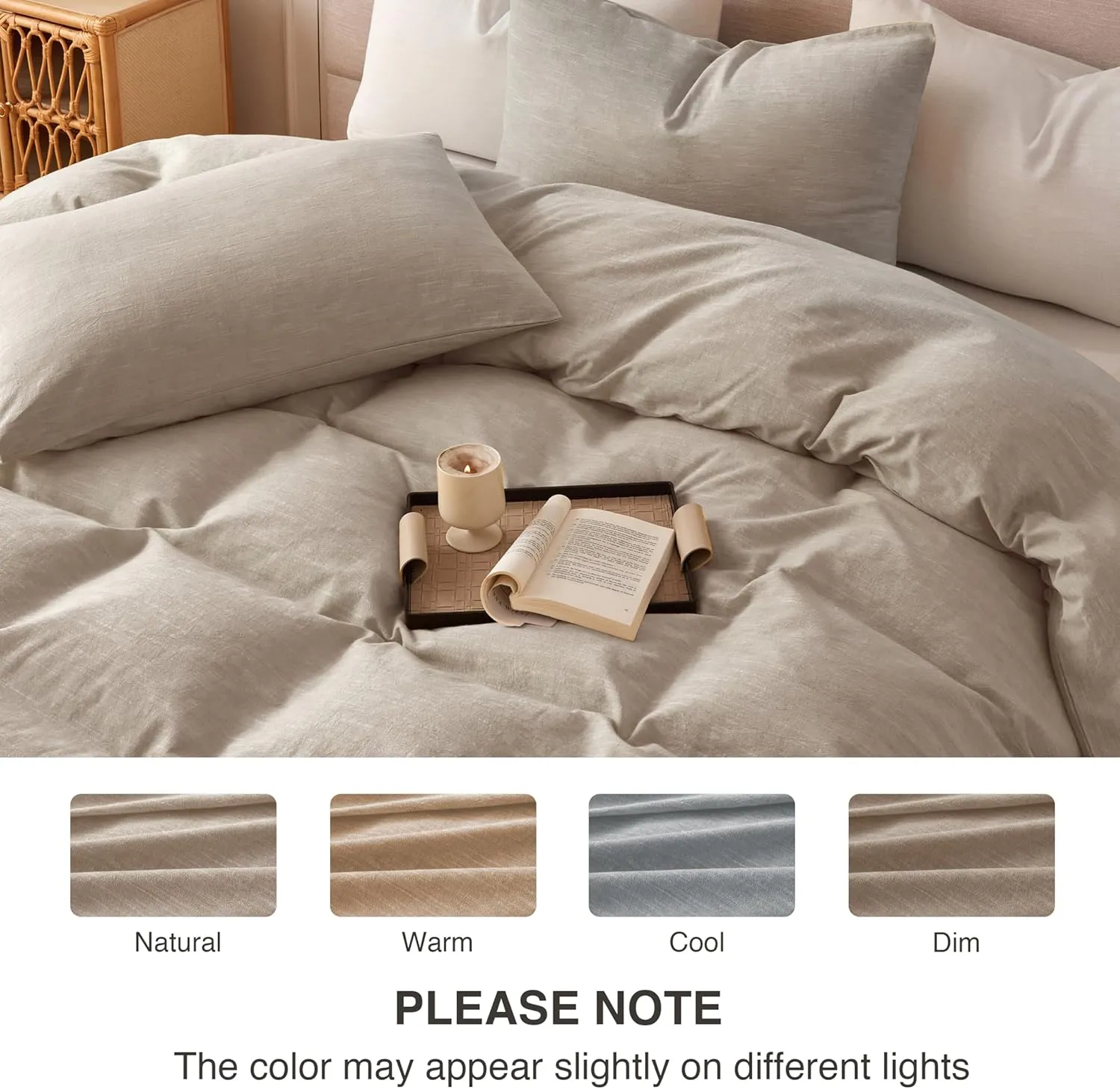 Linen Duvet Cover California King - Soft Breathable Cotton Linen Blend, 3-Pieces Bedding Set with 2 Pillowcases, Stonewashed Texture, Khaki, All-Season Comfort