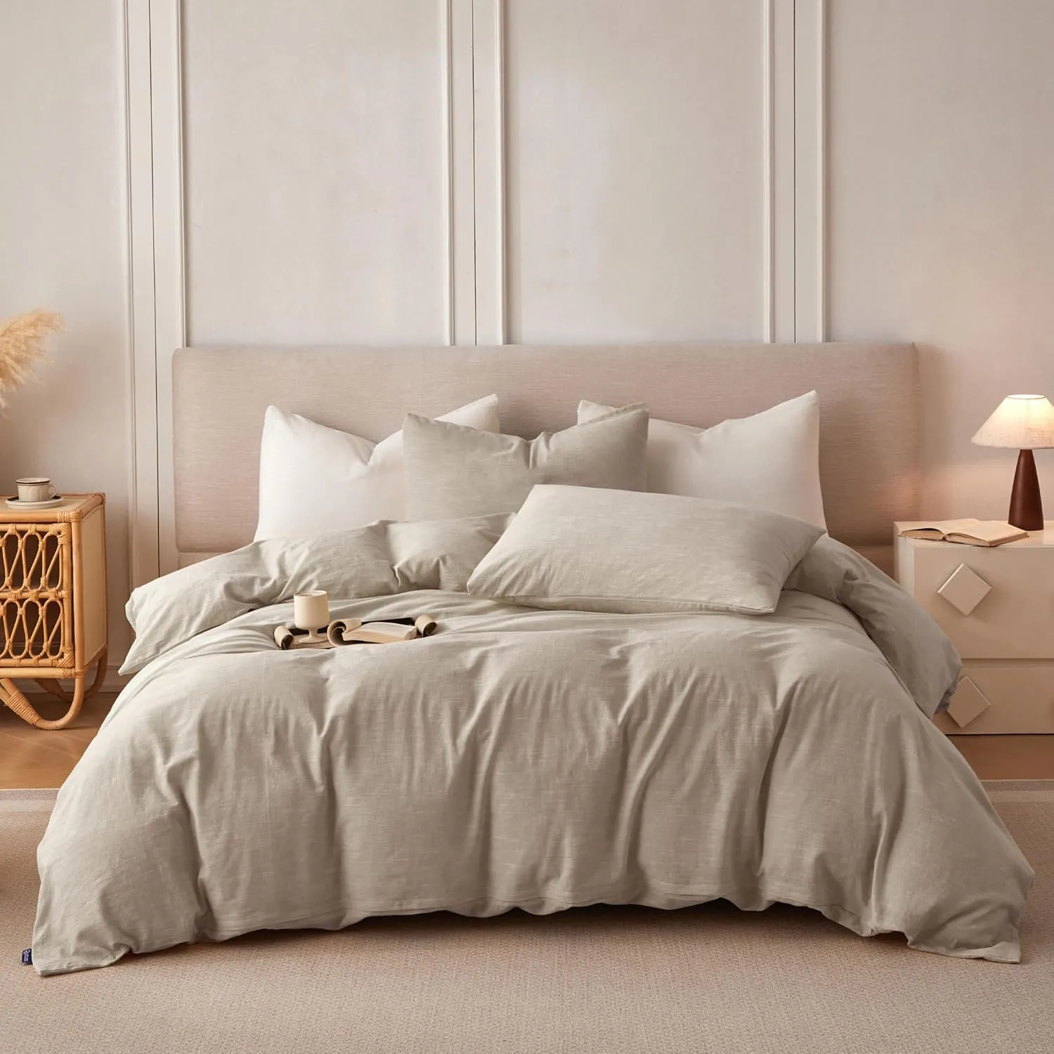 Linen Duvet Cover California King - Soft Breathable Cotton Linen Blend, 3-Pieces Bedding Set with 2 Pillowcases, Stonewashed Texture, Khaki, All-Season Comfort