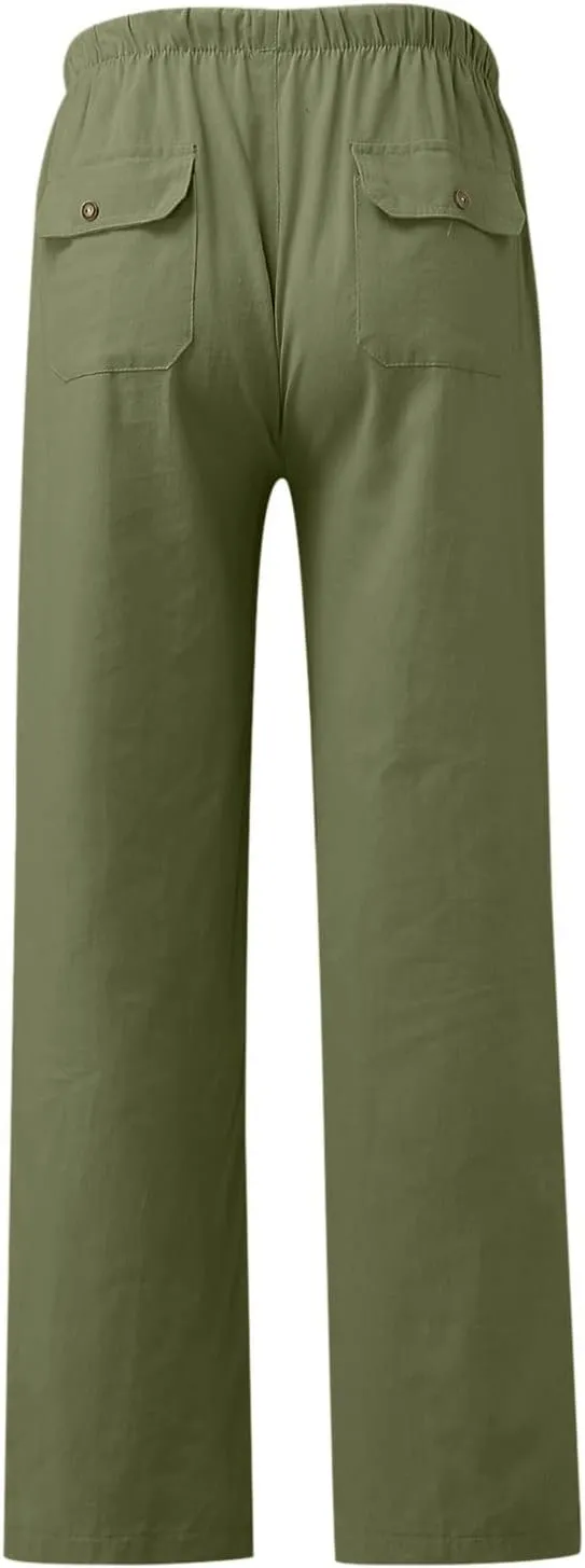 Linen Pants for Women Solid Elastic Pants Long Drawstring Linen Women Waist Cotton Casual Pants Tall Pants for Women