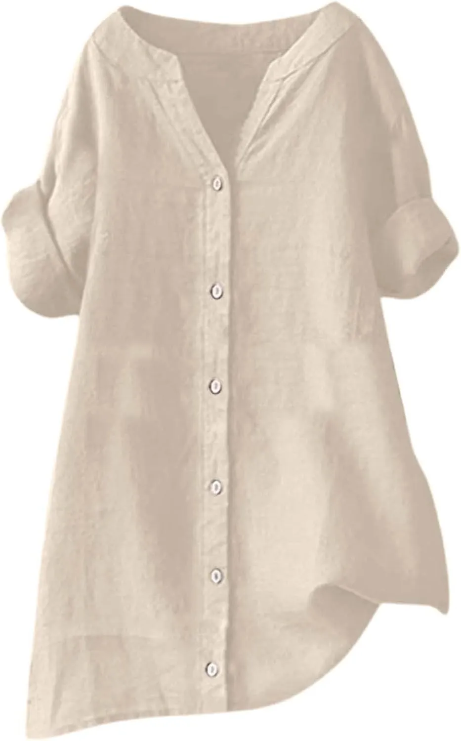 Linen Shirts for Women 2025 Button Down Shirt 3/4 Sleeve Tops V Neck Loose Fit Blouses Casual Summer Tunic Top