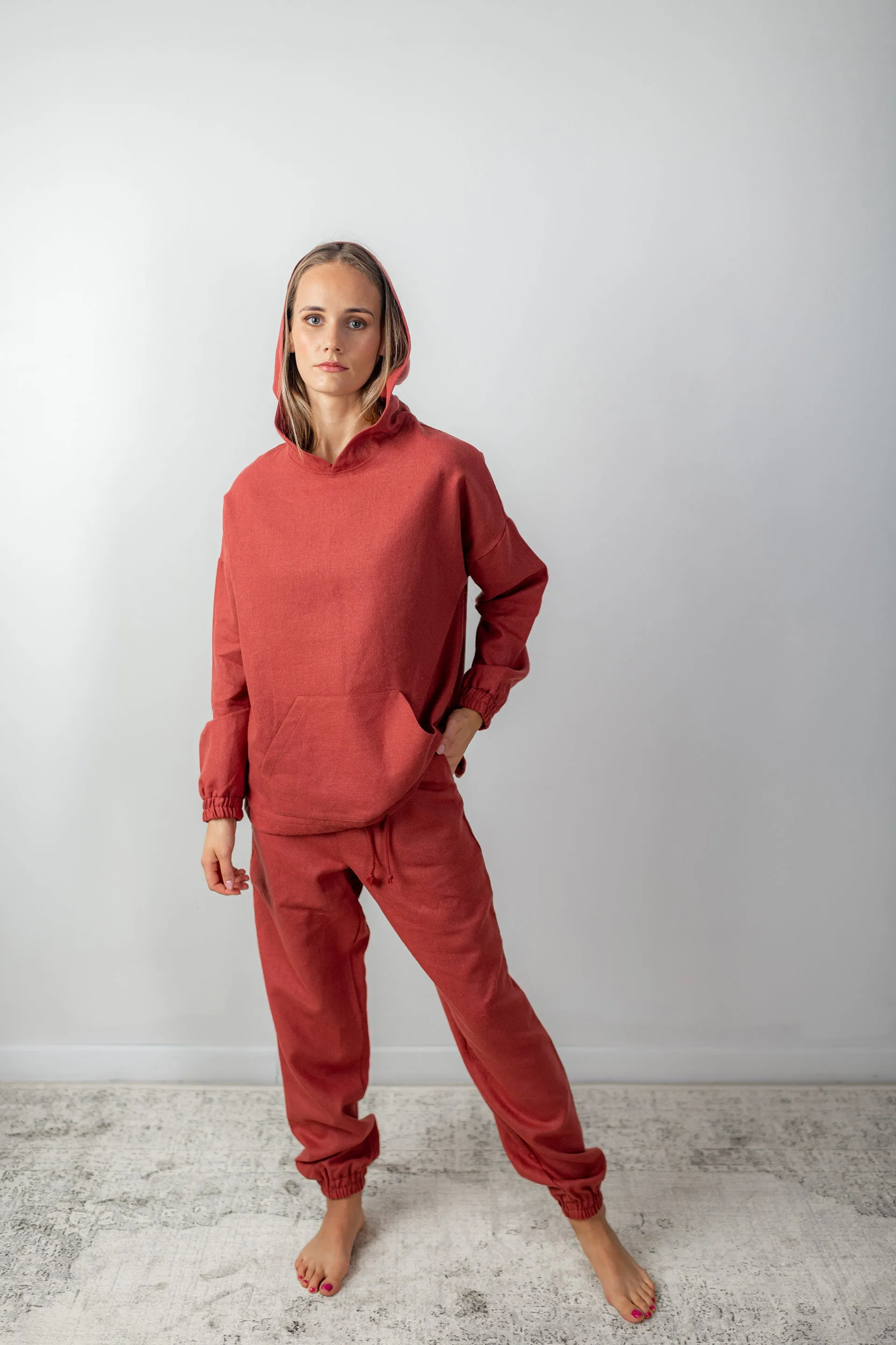 Linen Sweatsuit. Oversized Hoodie and Joggers Set.