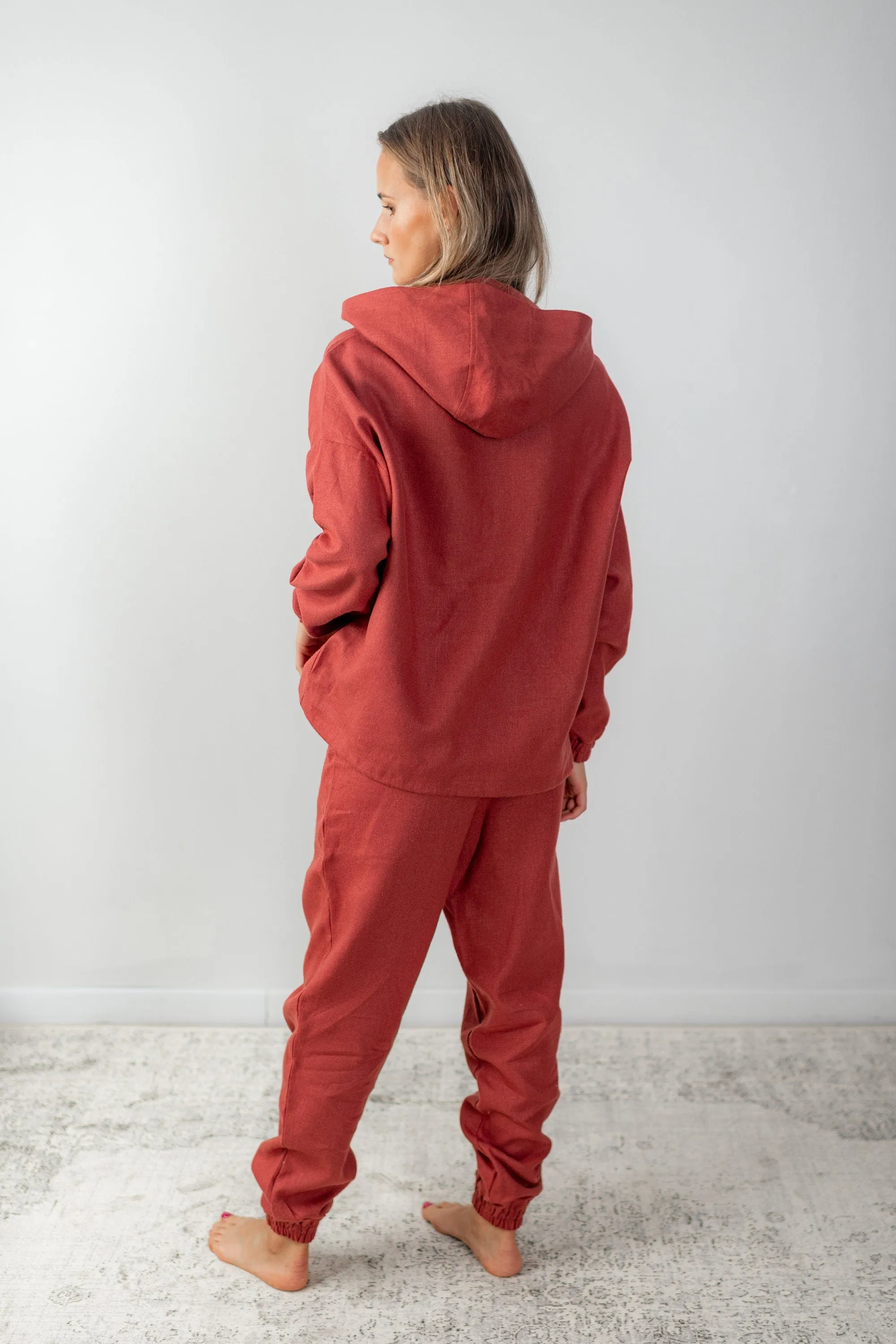 Linen Sweatsuit. Oversized Hoodie and Joggers Set.