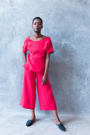Linen V-Back Top Red