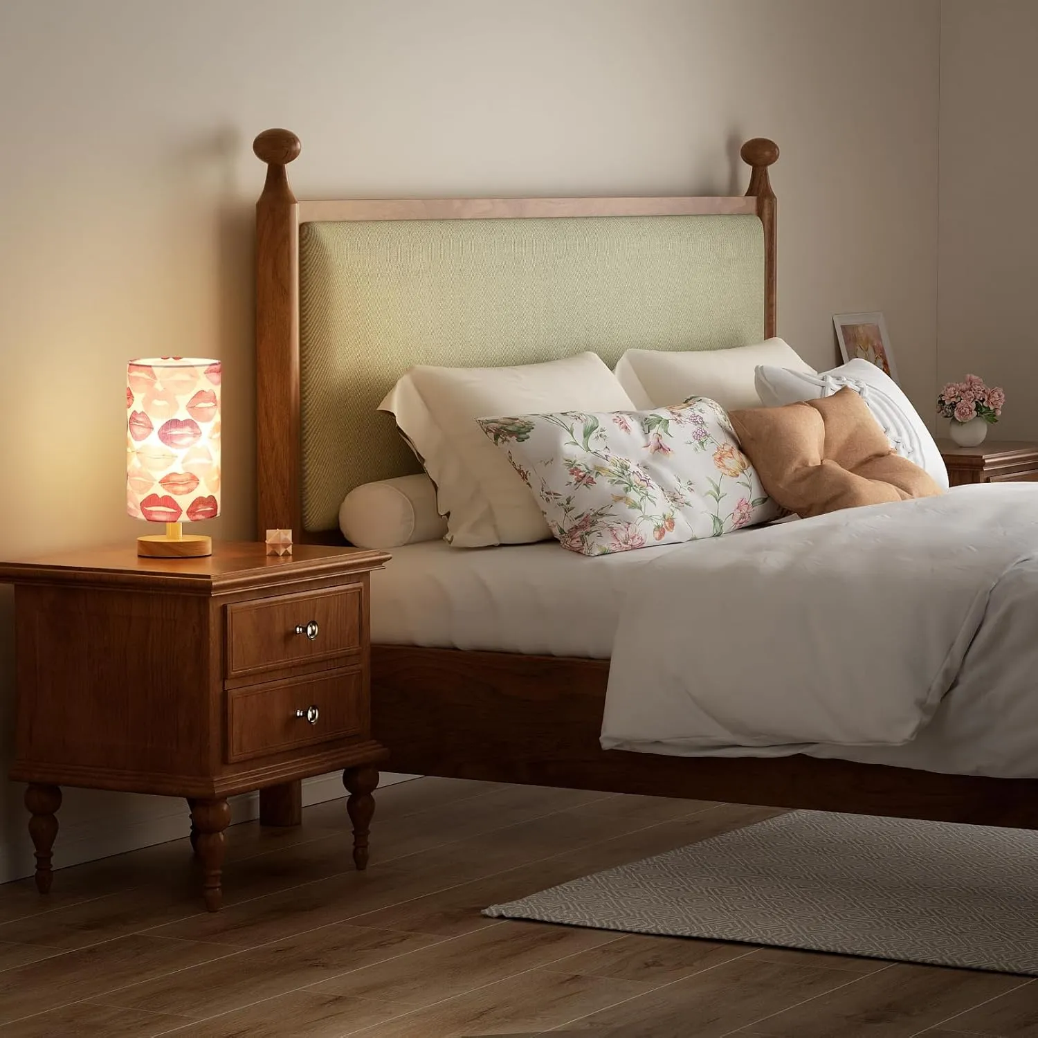 Lips Table Lamp for Bedroom - Inline Control, Small Bedside Lamp with 3000K A15 LED Blub, Easy Assembly (Lips White Shade, 9" Inline Control)