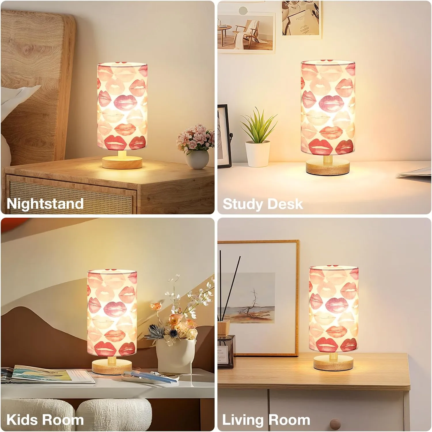 Lips Table Lamp for Bedroom - Inline Control, Small Bedside Lamp with 3000K A15 LED Blub, Easy Assembly (Lips White Shade, 9" Inline Control)