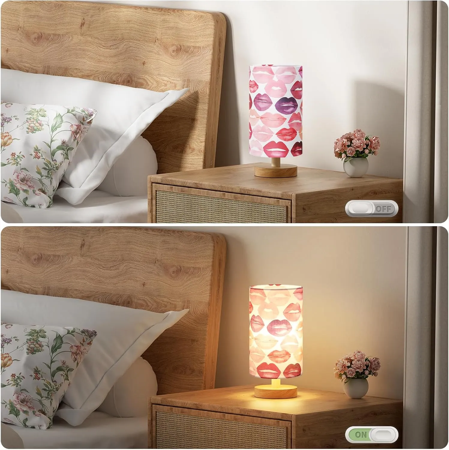 Lips Table Lamp for Bedroom - Inline Control, Small Bedside Lamp with 3000K A15 LED Blub, Easy Assembly (Lips White Shade, 9" Inline Control)
