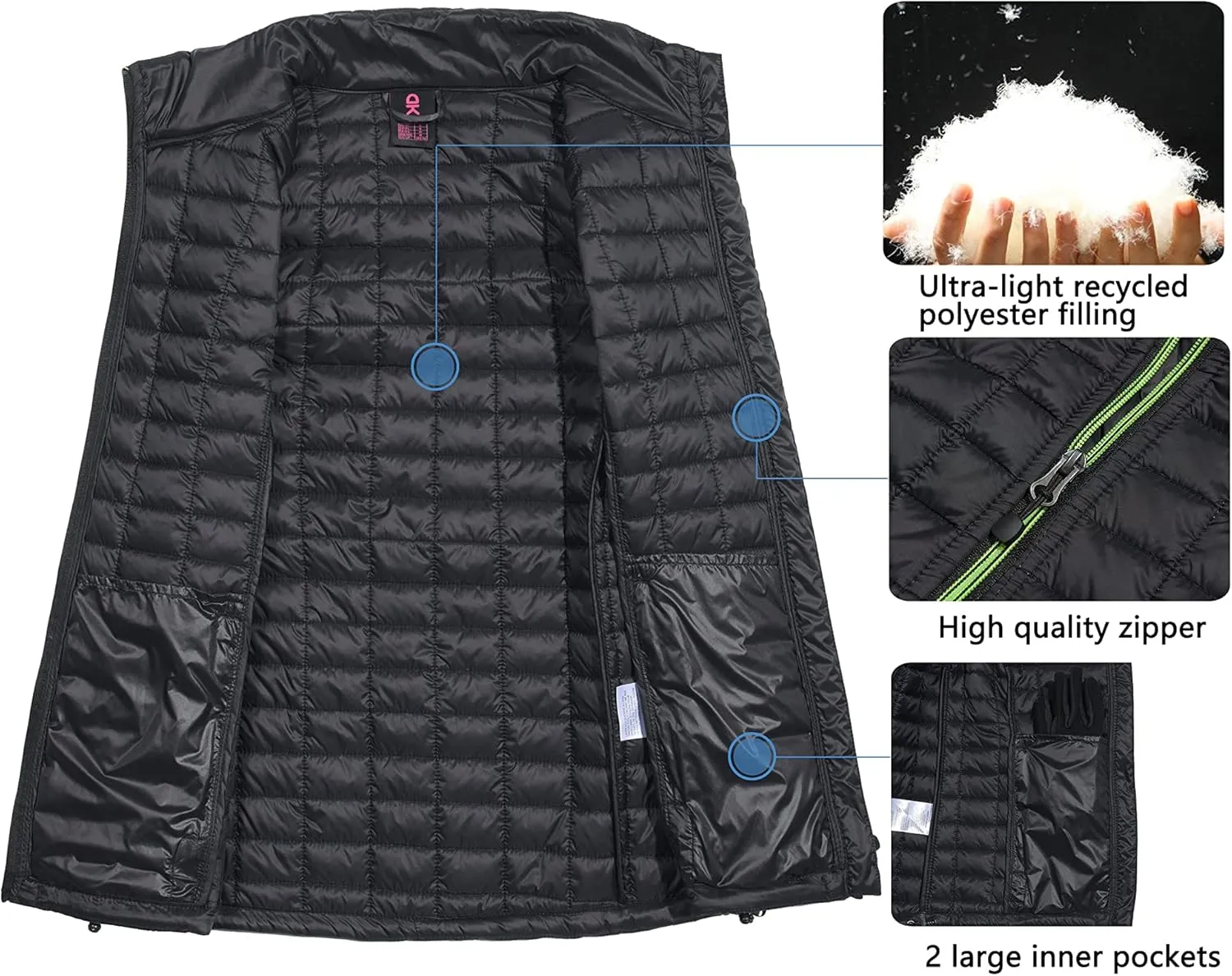 Little Donkey Andy Women's Puffer Vest, Lightweight Warm Sleeveless Jacket for Hiking Travel Golf