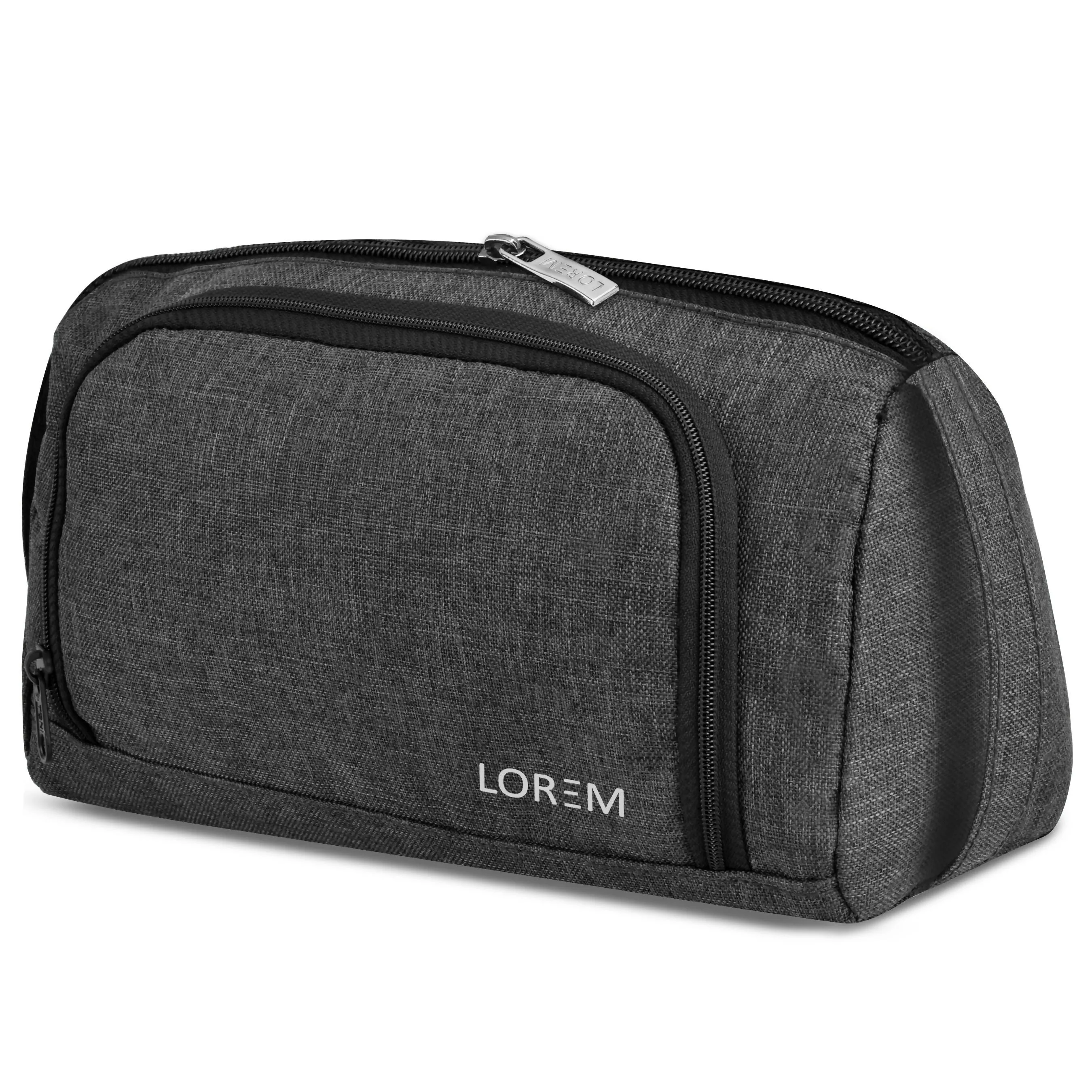 LOREM Grey Large Capacity Pencil Case with Handle - Portable Stationery and Makeup Organizer Bag for Kids, Students, and Adults - Zipper Closure