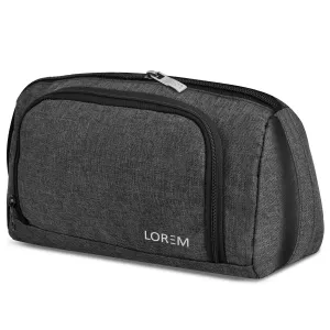 LOREM Grey Large Capacity Pencil Case with Handle - Portable Stationery and Makeup Organizer Bag for Kids, Students, and Adults - Zipper Closure