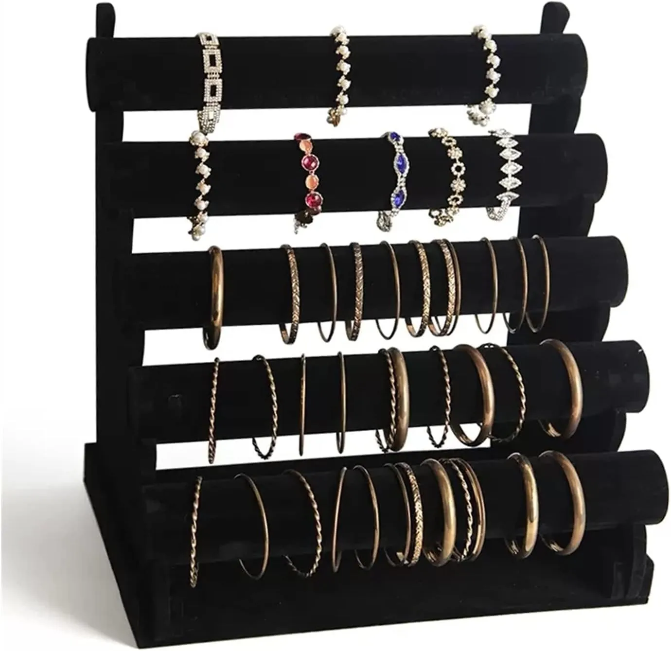 LUCBEI Jewelry Stand 5 Tiers Bracelet Holder Jewelry Detachable Velvet Bracelet Holder Watch Display Stand Bangle Bar Necklace Storage Organizer Jewelry Holder Jewelry Display (Color : Black)