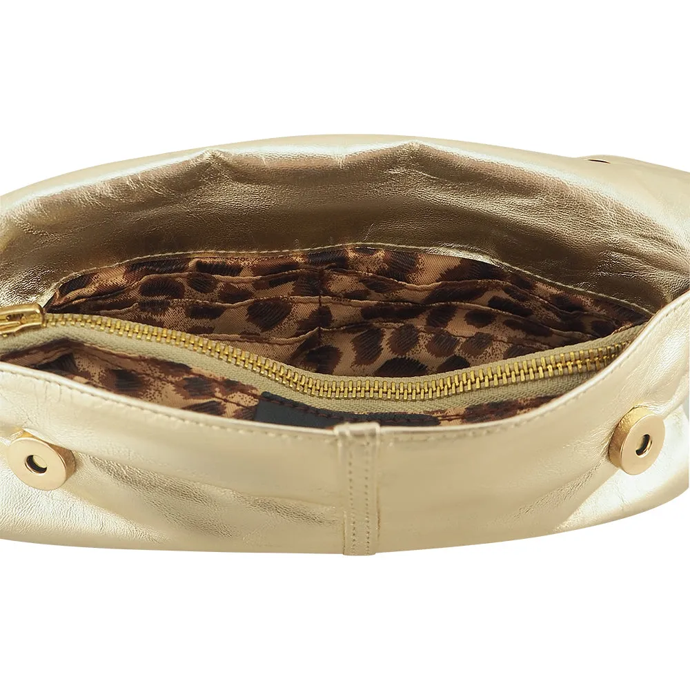 Luna Soft Leather Clutch | Gold Metallic