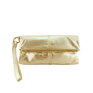 Luna Soft Leather Clutch | Gold Metallic