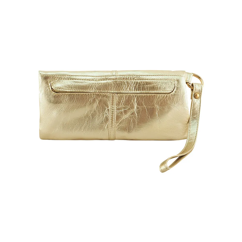 Luna Soft Leather Clutch | Gold Metallic