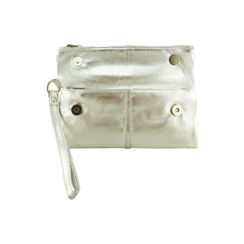 Luna Soft Leather Clutch | Silver Metallic