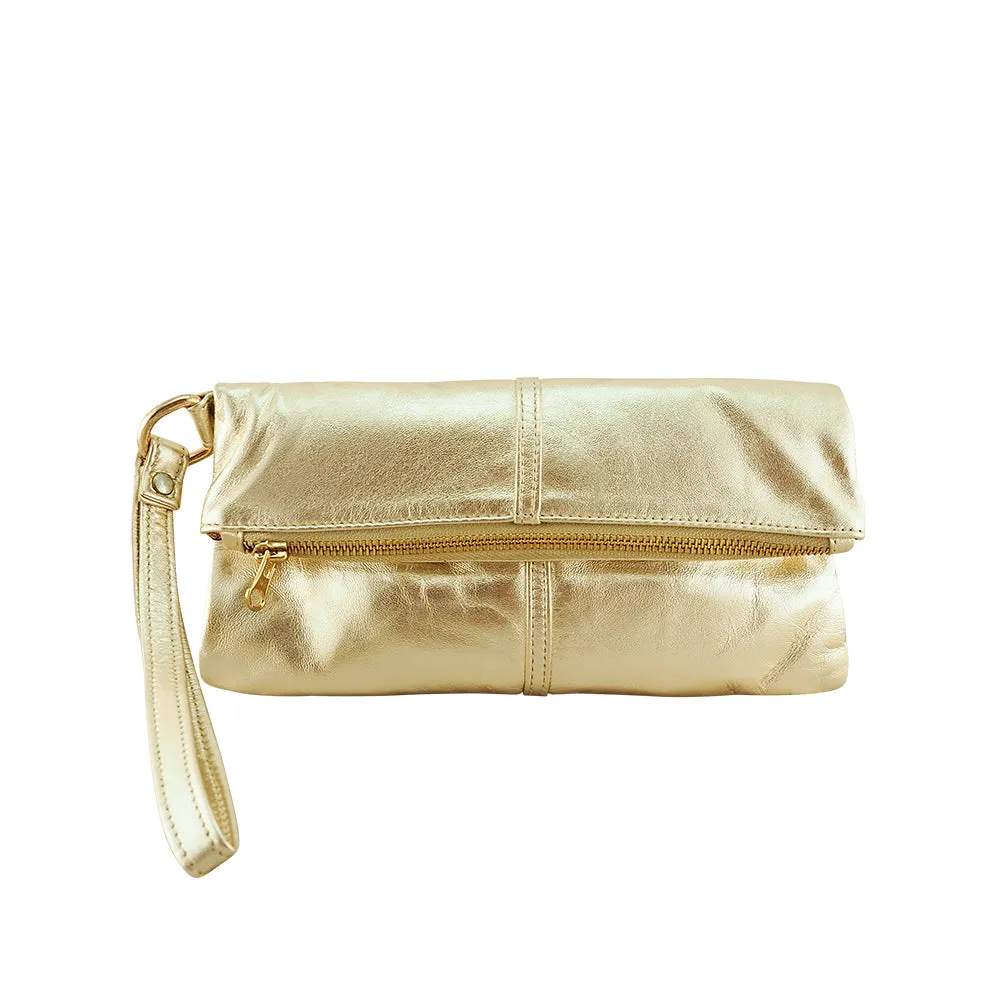 Luna Soft Leather Clutch | Silver Metallic