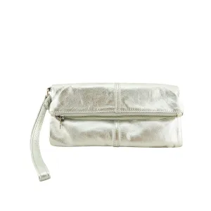 Luna Soft Leather Clutch | Silver Metallic