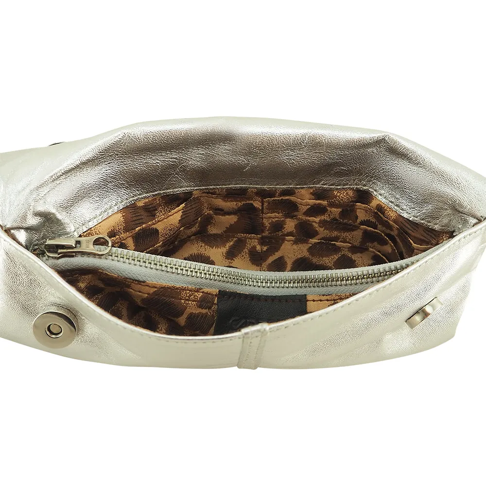 Luna Soft Leather Clutch | Silver Metallic