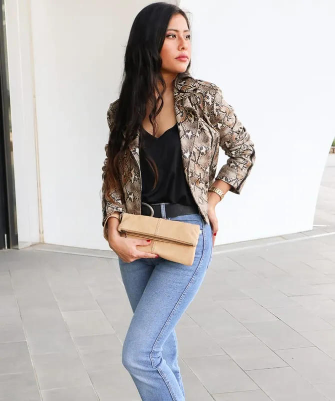 Luna Soft Leather Clutch | Silver Metallic