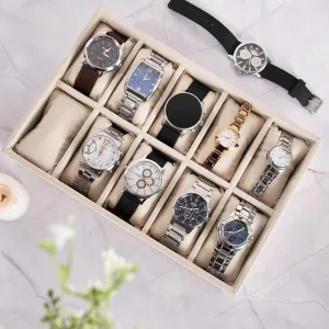 Luxury Velvet 10 Slot WATCH BRACELET Jewelry Trays for Drawer and Jewelry Storage tray Display for Watches, bracelets and Bangles and other Jewellery needs (Cream, 30*20*5 cm)