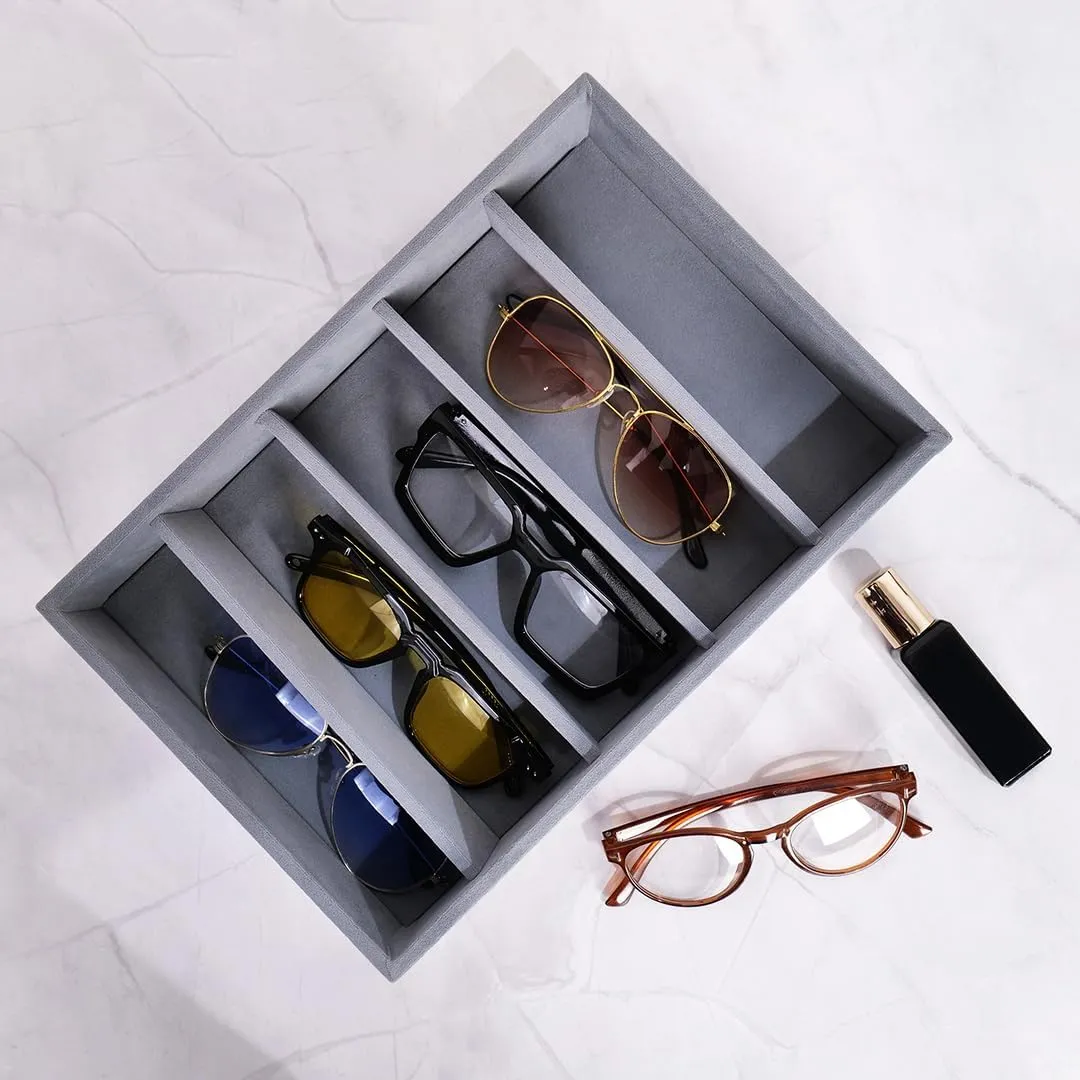 Luxury Velvet Drawer Organizer SUNGLASS GOGGLES Tray and Jewelry Storage Display for Malas, Watches, bracelets and sunglasses, goggles, shades (Grey, 30*20*5 cm)