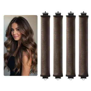 Luxury Velvet Sleep-In Curling Rods Set – 4 Heat-Free Overnight Hair Curlers for Effortless Waves & Volume – Suitable for All Hair Types (Brown)