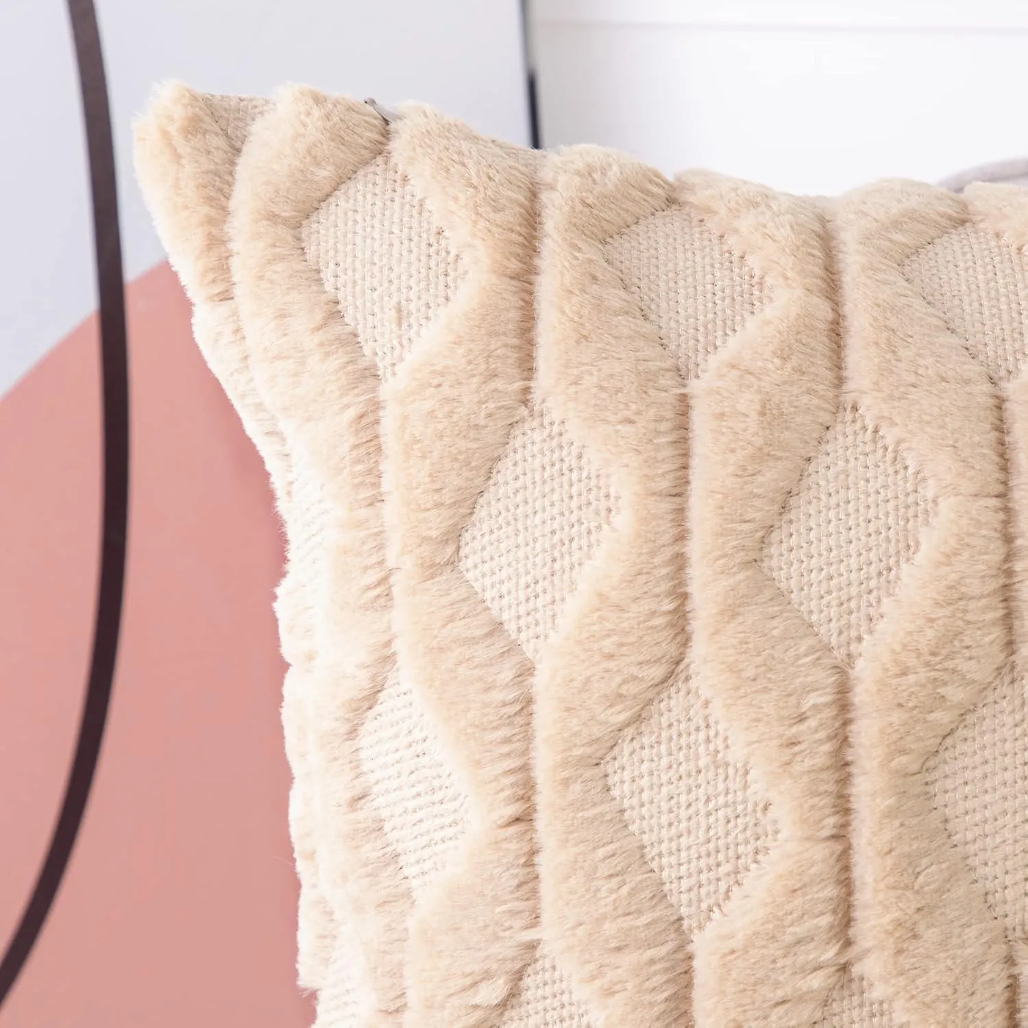 MADIZZ Set of 2 Soft Plush Short Wool Velvet Decorative Throw Pillow Covers 20x20 inch Khaki Square Luxury Style Cushion Cases Pillow Shell for Sofa Bedroom