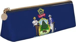 Maine State Flag Triangle Leather Case Multi Functional Cosmetic Bag Portable Makeup and Stationery Storage Bag ﻿
