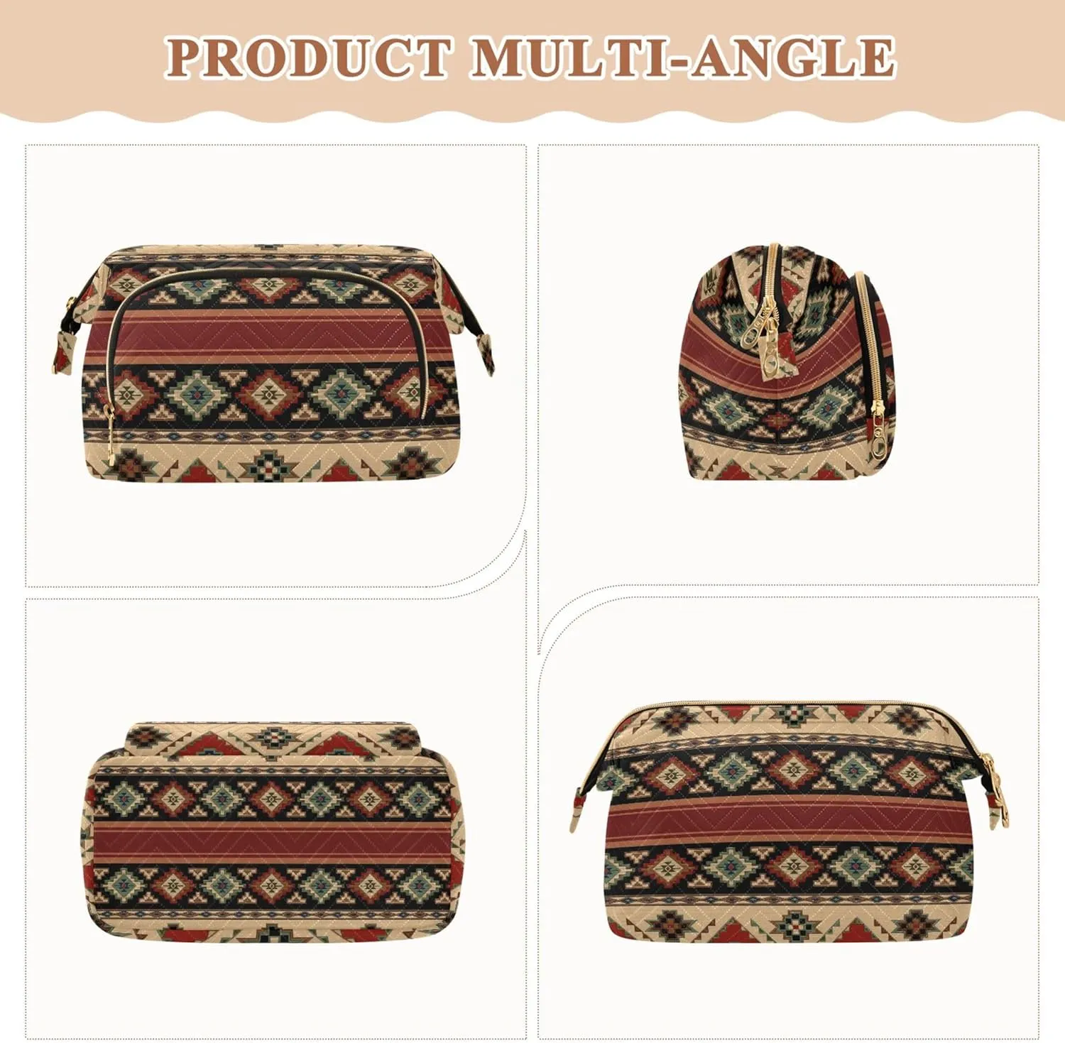 Makeup Bag Cosmetic Bag, Western Theme Large Capacity Travel Pouch Makeup Case Organizer for Women Toiletry Bag with Zipper for Ladies Girls