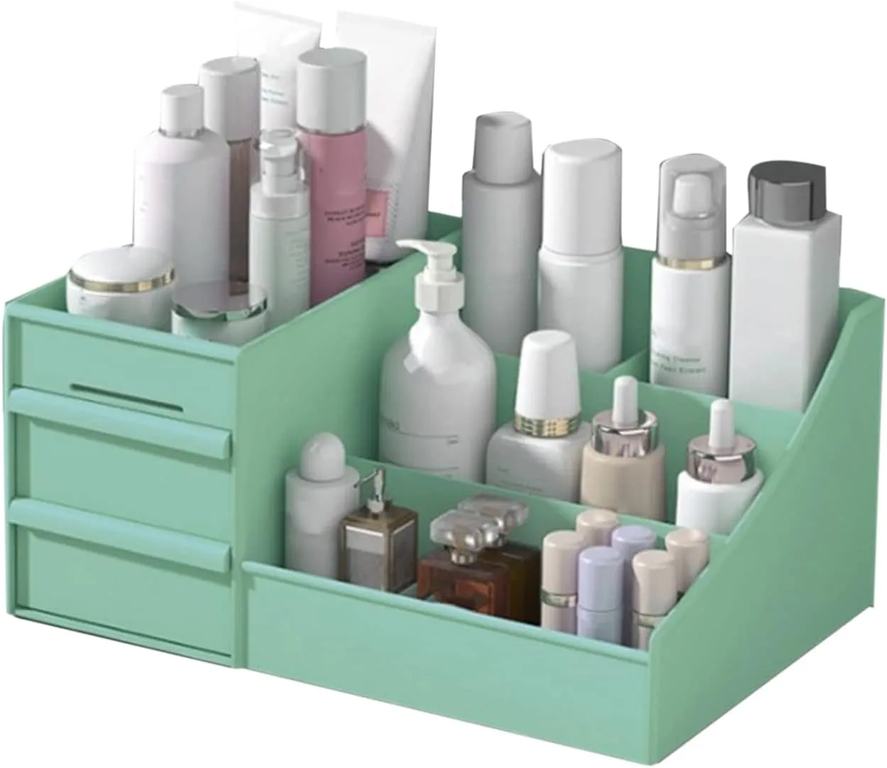 Makeup Organizer for Vanity, Large Cosmetic Desk Storage Box with Drawers Countertop Organizer for Brushes, Lotions, Lipstick, Perfume (26.5 * 16 * 12cm)