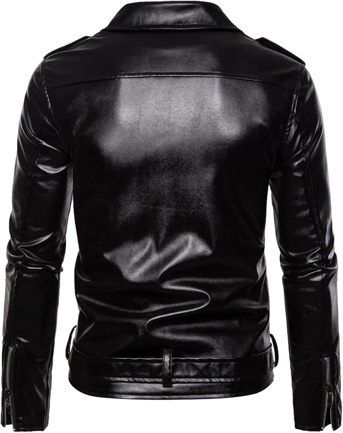 Male Motorcycle Racer Jackets Lapel Asymmetric Zip-Up Coats Casual Belted Motor Jacket All-Weather Riding