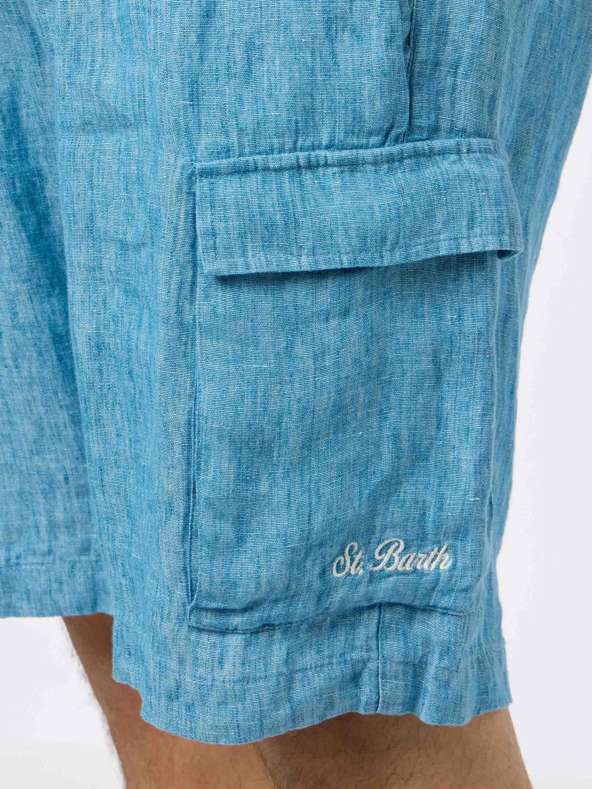 Man denim blue linen bermuda Marseille