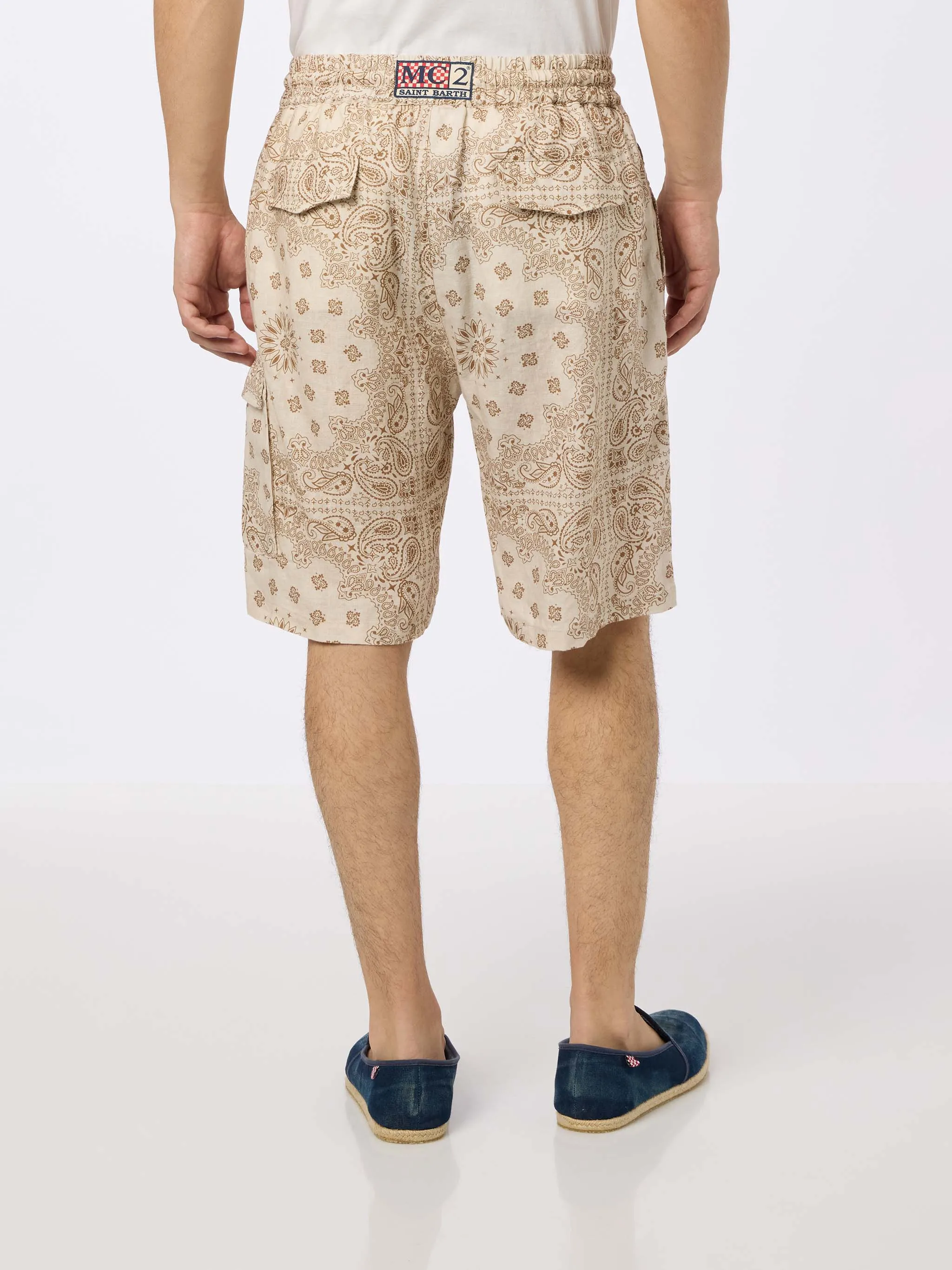 Man linen bermuda Marseille with bandanna print