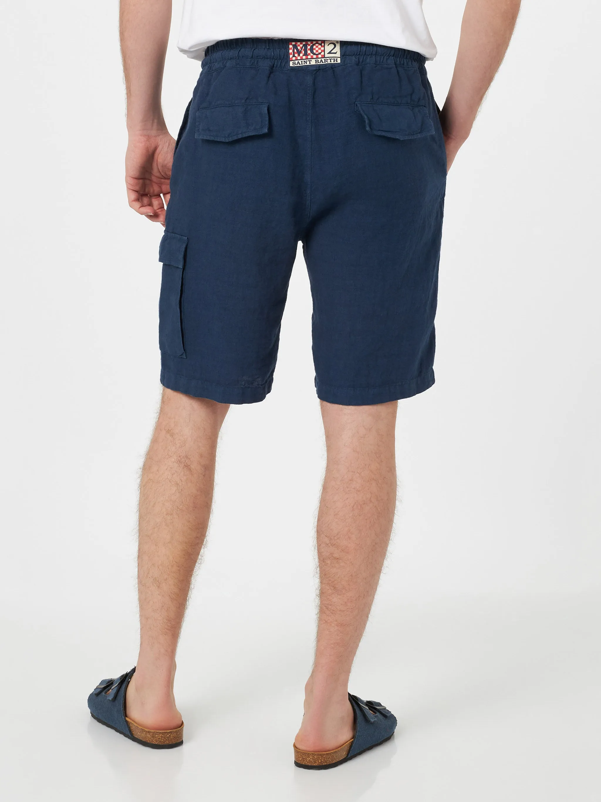 Man navy blue linen bermuda Marseille