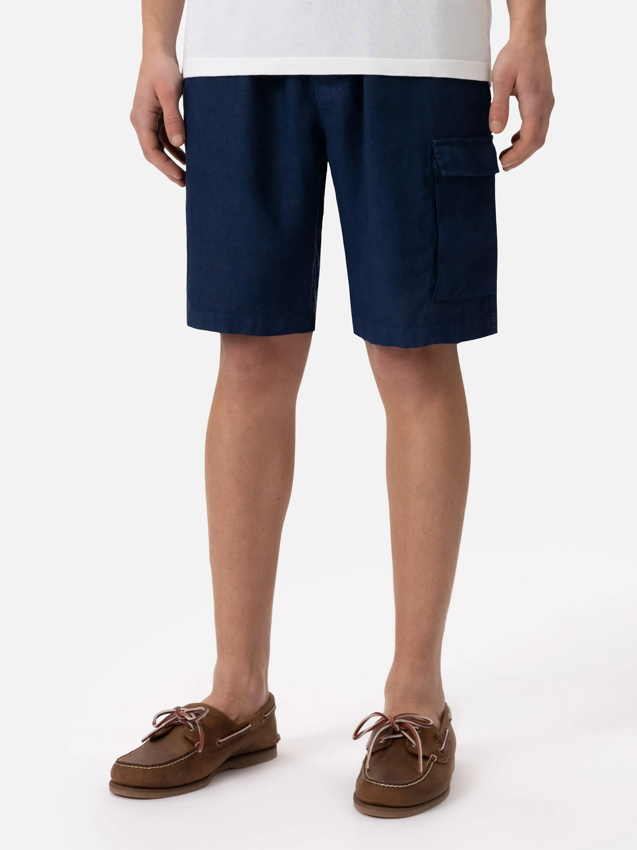 Man navy blue linen bermuda Marseille