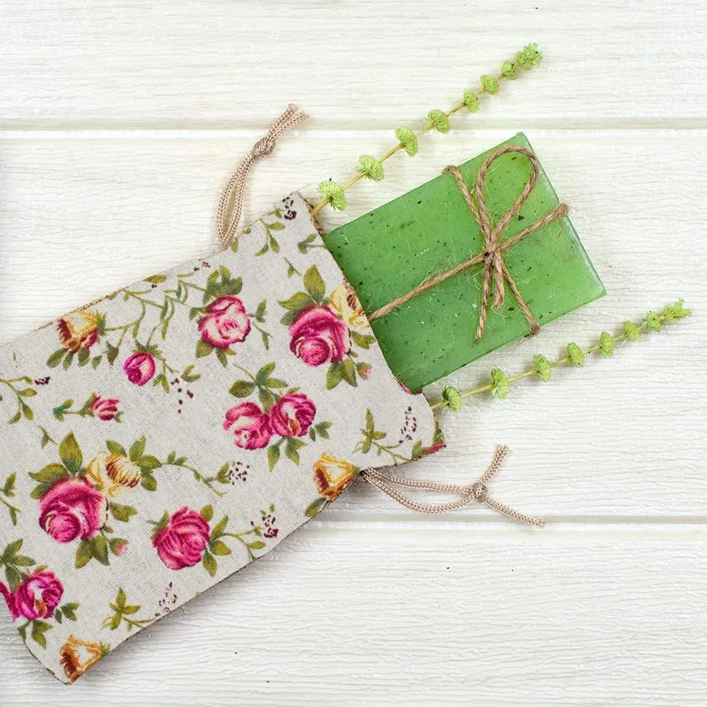 Mandala Crafts Rose Burlap Drawstring Bags - Floral Gift Bags – Flower Linen Burlap Bags with Drawstring Small Pouches for Wedding Party Favor Jewelry 50 Bags 4X6 Inches
