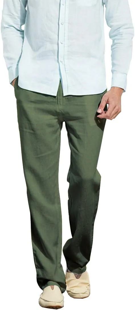 Manwan walk Men’s Casual Beach Trousers Elastic Loose Fit Lightweight Linen Summer Pants K70