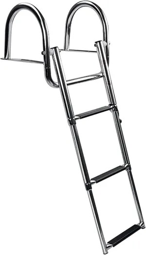 MARINE CITY 3-Step Folding Telescoping Boat Ladder, 304 Grade Stainless Steel, Durable and Sturdy Swim Platform with Comfortable Handrails for Boats, Marines, Ships, Yachts