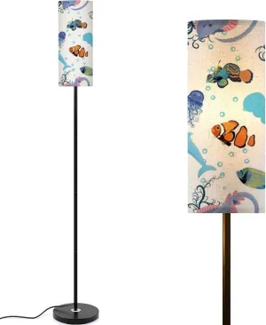 Marine life fish animals bright seamless pattern sea travel underwater Modern Floor Lamp Minimalist Standing Lamps for Living Room LED Corner Lamp Remote Control Metal Pole Lamp for Bedroom, Reading