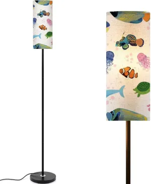Marine life fish animals bright seamless pattern sea underwater diving Modern Floor Lamp Minimalist Standing Lamps for Living Room LED Corner Lamp Remote Control Metal Pole Lamp for Bedroom, Reading