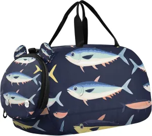 Marine Tuna Colorful Fish Duffle Bag for Toddler Girls Boys, Gym Sports Bag with Shoe Compartments, Kids Travel Overnight Weekender Shoulder Bag