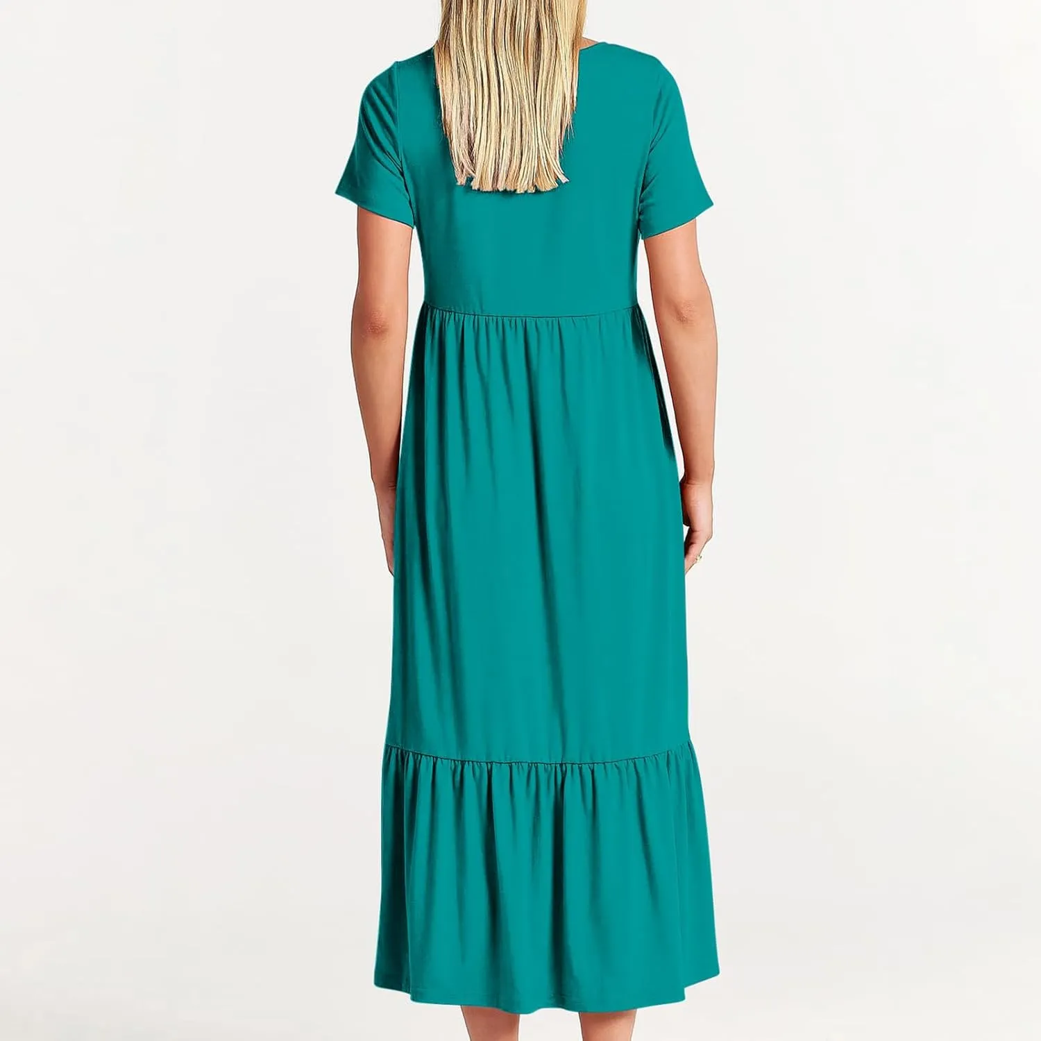 Maxi Dresses for Women 2025 Plus Size Short Sleeve Tiered Ruffle Dress Summer Causal Crewneck Tshirt Dress Pockets