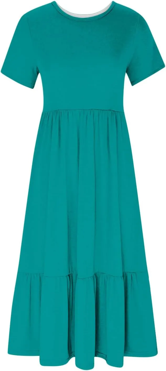 Maxi Dresses for Women 2025 Plus Size Short Sleeve Tiered Ruffle Dress Summer Causal Crewneck Tshirt Dress Pockets