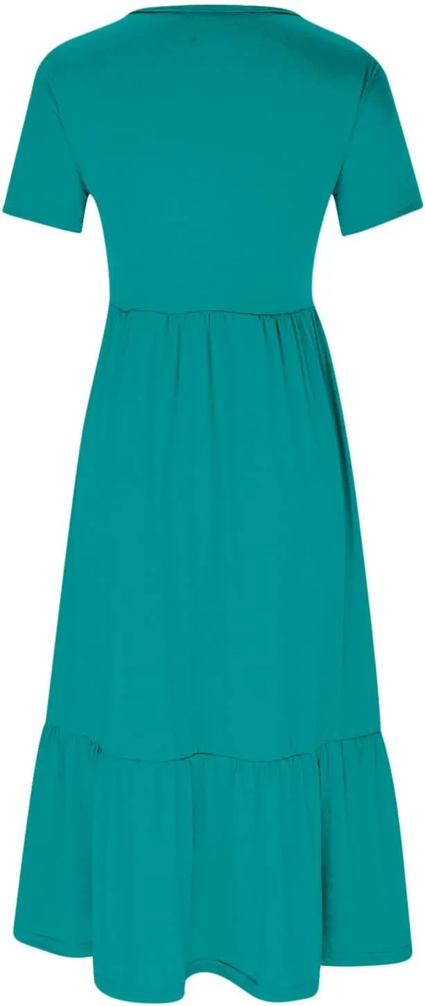 Maxi Dresses for Women 2025 Plus Size Short Sleeve Tiered Ruffle Dress Summer Causal Crewneck Tshirt Dress Pockets
