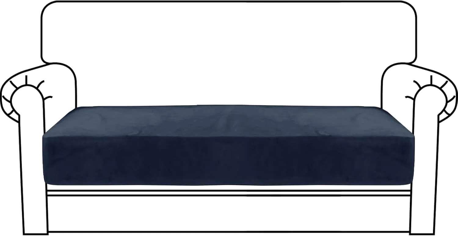 MAXIJIN Velvet Stretch Couch Cushion Covers Soft Loveseat Cushion Cover Replacement Sofa Seat Cushion Slipcovers RV Protector with Elastic Bottom (1 Piece Loveseat Cushion Cover, Navy Blue)