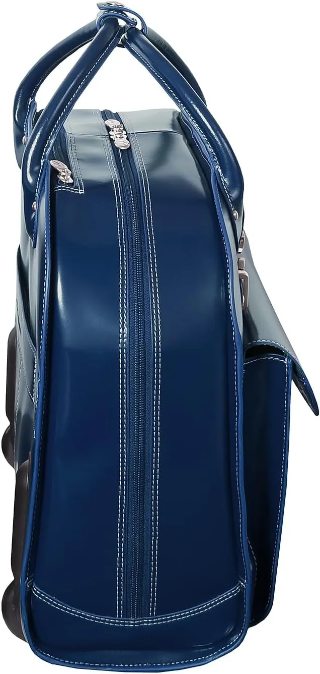 McKlein 15" Leather Wheeled Ladies' Laptop Briefcase- EDGEBROOK- Navy