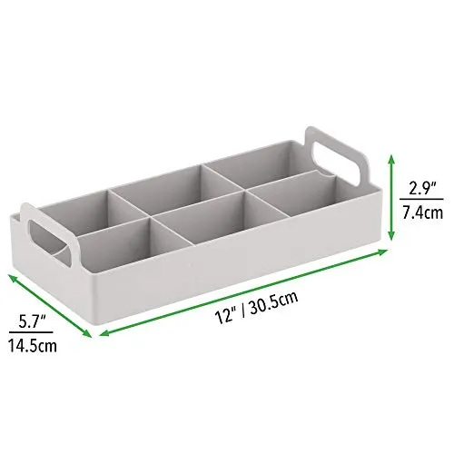 mDesign Compact Plastic Tea Storage Organizer Caddy Tote Bin - 6 Divided Sections, Built-in Handles - Holder for Tea Bags, Packets, Sweeteners, and Small Packets, 2 Pack - Light Gray