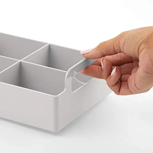 mDesign Compact Plastic Tea Storage Organizer Caddy Tote Bin - 6 Divided Sections, Built-in Handles - Holder for Tea Bags, Packets, Sweeteners, and Small Packets, 2 Pack - Light Gray